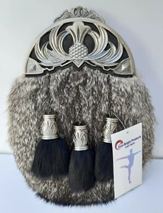 Vestido Completo Scottish Kilt Sporran Gris Conejo Esporran 100% Cuero Real Sporran701 - Imagen 1 de 12