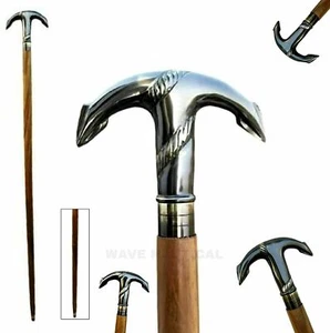 Vintage Brass Anchor Walking Cane Wooden Walking Stick Brass Gift Solid Vintage - Picture 1 of 5