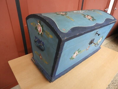 ca.1850 RUNDDECKELTRUHE BUCKELTRUHE Biedermeier Truhe bemalte Bauerntruhe - Bild 1 von 4