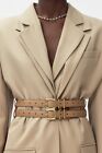 Rokh X H&M Leather Double Waist Belt Long Metal Beige Gold In Hand Brand New!!