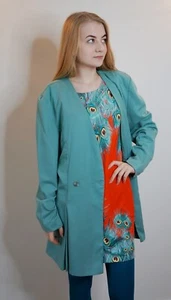 Vintage 1980s long mint green viscose/polyester jacket. - Picture 1 of 7