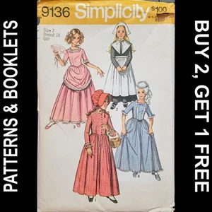 Vintage Simplicity Girls' Dress/Apron/Bonnet Costumes Pattern #9136 Size 7 CUT - Picture 1 of 6