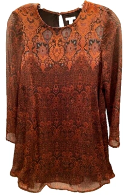 Top túnica romántico Ecote para mujer talla S marrón/verde azulado/negro cachemir chifón Foto 1 de 4