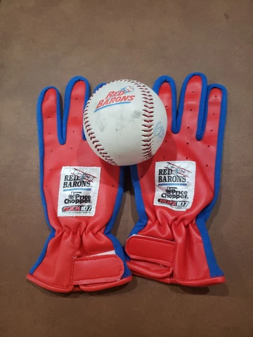 VTG RED BARONS GAME GIVEAWAY BATTING GLOVES AND BALL SIGNATURES? Cover