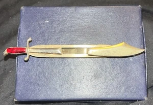 Vintage Swank Red Ruby Glass Scimitar Sword Tie Tack Bar Clip 3 3/8" Saber Men's - Picture 1 of 2