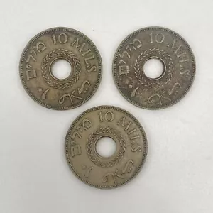 LOT of 3 - 1939 British Mandate Palestine - 10 Mils F/XF - Picture 1 of 9
