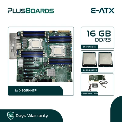 Supermicro X9DRH-iTF LGA2011 E-ATX 2x E5-2650 V2 16GB DDR3 RAID Card SAS2 Cable - Image 1 of 4