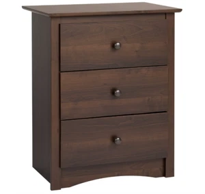Espresso Brown Wooden 3 Drawer Nightstand Tall Bedside Table End Side Storage - Picture 1 of 7