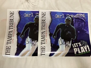 TAMPA TRIBUNE Signed "Lets Go Rays!" Newspaper poster CARL CRAWFORD Autograph x2 - Picture 1 of 2