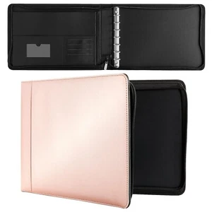 Rose Gold 7-Ring Business Checkbook Binder with Zipper – PU Leather (15x11x2") - Picture 1 of 1