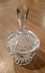 Vintage Lead Crystal Compote - 6" Cut Glass Small Footed Candy Dish with Cover - Picture 1 of 6