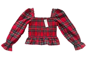 Top de vacaciones Janie and Jack Girl rojo verde a cuadros calado ciruela recortado talla 10 - Imagen 1 de 9