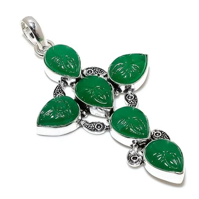Emerald(Simulated) Gemstone Handmade 925 Sterling Silver Pendant 3.35" Gift p601 - Image 1 of 4
