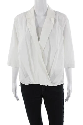 Michael Stars Womens Cotton Collar Short Sleeve Wrap Blouse Top White Size M - Image 1 of 4