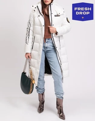 PVP €870 PLEIN SPORT Techno Fabric Puffer IT46 US10 UK14 XL Blanco Acolchado Con Capucha Foto 1 de 4