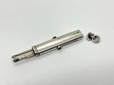 Estojo antigo miniatura de prata esterlina maciça Chatelaine Fob - Para reparo - Imagem 1 de 4