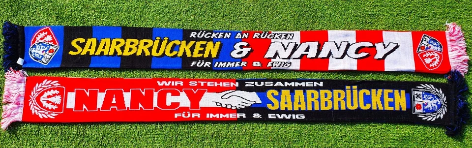 MARKENLOS Saarbrücken Nancy Schal "RÜCKEN AN RÜCKEN" Fan Kurve Block + NEU + 100% Acryl