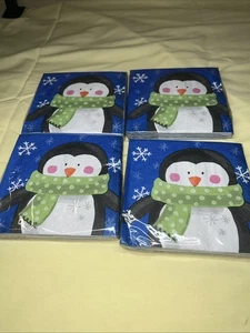 Jolly Characters Pinguin Weihnachten 16 Ct Getränk Servietten (4 Sets, 64 Servietten) - Bild 1 von 2