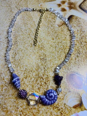 Collar concha de cerámica púrpura estilo océano cuentas de perlas de resina enchapado en oro para mujer Foto 1 de 4
