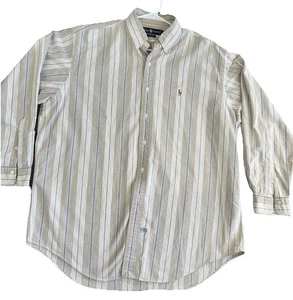 Camisa Ralph Lauren Abotonada Para Hombres XL 17-34 Beige Rayas Yarmouth Carne Pony - Imagen 1 de 6