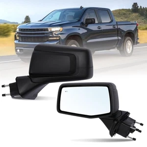 PAIR Side Mirror Black For GMC Sierra 1500 Silverado 19-24 BSM Heated Blind Spot - Picture 1 of 23