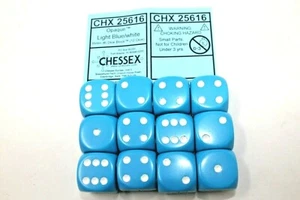 Chessex Dice 16mm D6 (12 Dice) Opaque Light Blue / White CHX25616 - Picture 1 of 1