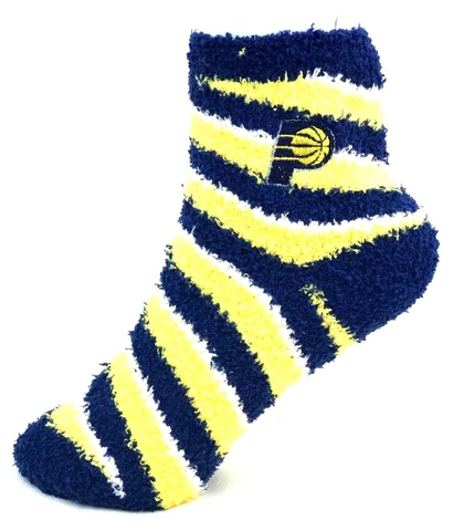 Indiana Pacers Basketball Yellow Navy & White Candy Cane Stripe Fuzzy Socks Cover