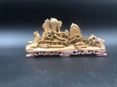 CASA DE ÁRBOLES DE MONTAÑA PAISAJE TALLADO A MANO PIEDRA DE JABÓN CHINA DE COLECCIÓN - M Foto 1 de 4