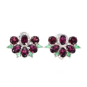 925 Sterling Silver Earrings Oval Rhodolite 6x4mm Emerald Gemstone Jewelry - Picture 1 of 9