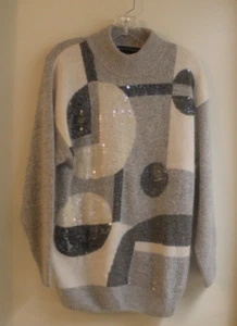 I. B. DIFFUSION Vintage Damen Pullover Gr. L Pailletten verziert grau - Bild 1 von 4