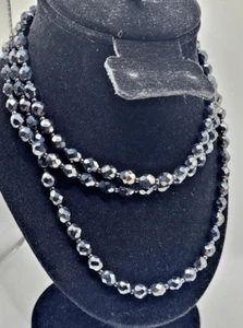 Vintage Hämatit und Jet langer Strang facettierte Perlen Halskette 50 Zoll - Bild 1 von 5