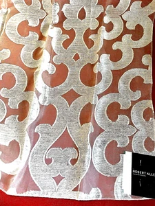 ROBERT ALLEN Designer Sample Damask Sheer Fabric Set / 2  Ivory Off-White Shiny - Picture 1 of 9