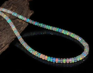 Collar de cuentas de piedras preciosas redondelle facetadas ópalo de fuego etíope natural 3 mm-5 mm AAA - Imagen 1 de 6