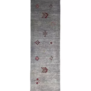 Handmade (2'4" x 8'2") Gray Southwestern Style Oriental Gabbeh Wool Runner Rug - Picture 1 of 12