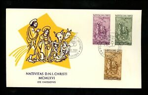 Histoire Postale Cité du Vatican FDC #445-447 Sculpture Nativité de Noël 1966