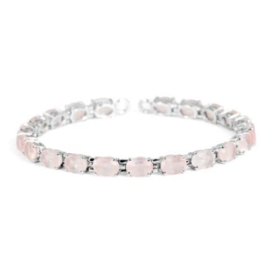 925 Sterling Silver Natural Rose Quartz Gemstone Tennis Bracelet  7" inches - Picture 1 of 4