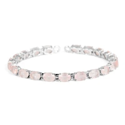 Brazalete de tenis de plata de ley 925 con piedras preciosas de cuarzo rosa natural de 7" pulgadas Foto 1 de 4