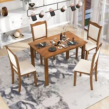 5PC Wood Dining Table Set 4 Chairs Seat Breakfast Kitchen Home Furniture Style