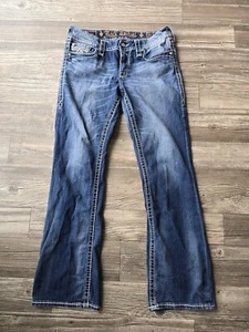 ¡Bonito! Pantalones de mezclilla para mujer Rock Revival Leni azul corte bota talla 28 desgastados gruesos - Imagen 1 de 15