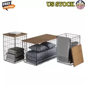 3 Piece Collapsible Living Room Tables Storage Baskets Accent Tables Set New - Picture 1 of 8