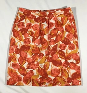 EUC Women's Halogen Orange and Ivory Floral Pleated Front Lined Skirt-Size 2 - Picture 1 of 3