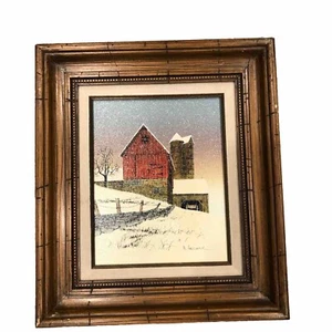 H. Hargrove Oil Painting on Canvas Sunset Snow Barn Art Americana Winter - Picture 1 of 20