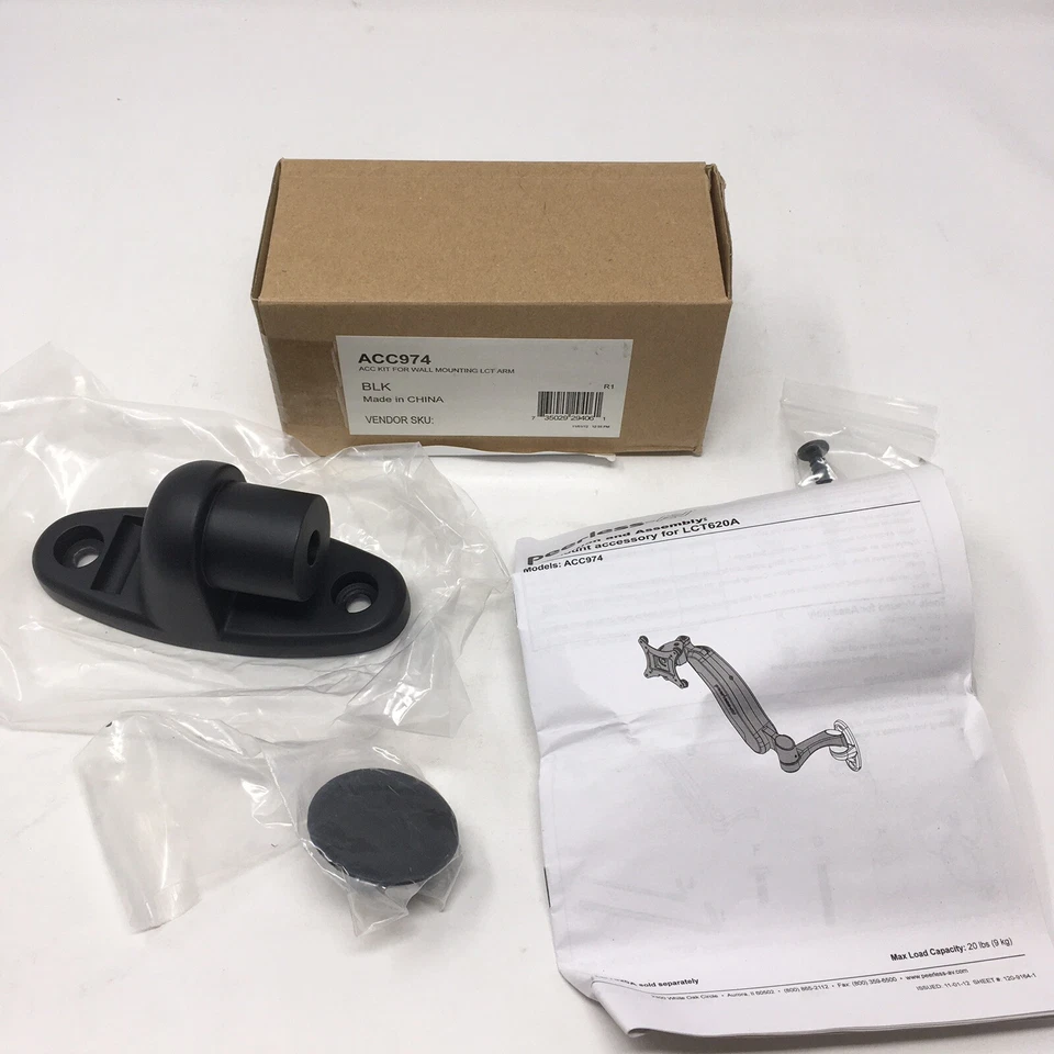 NEW Peerless AV ACC974 Wall Mount Accessory for LCT620A LCT Arm Black - Image 1 of 4
