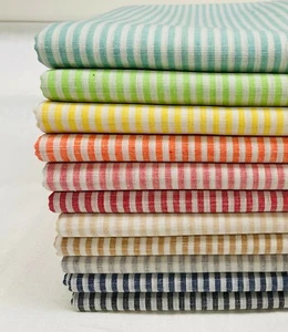 Candy Stripe Linen Fabric Light Cotton Material Ticking White Lines 150cm Wide - Picture 1 of 39