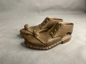 Vintage Wood Carved Shoes Mouse 3” Wooden Shoe Detailed - Picture 1 of 11