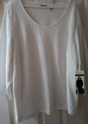 New Laura Ashley 3X Top 3/4 Sleeve Trip Ready White Textured Top NWT - Image 1 of 3