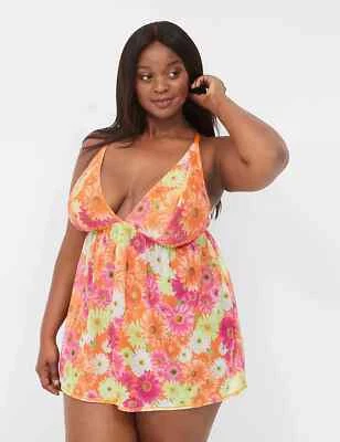 Top Babydoll Cacique Floral Malla Talla 10/12 Corredor Espalda Hada Coqueta Naranja Rosa Foto 1 de 4