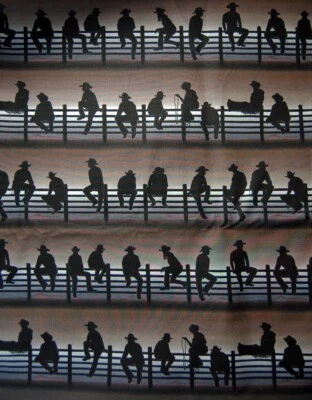 Benartex Best of the West Cowboys on Fence cotton fabric - by the HALF yard