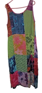 Sacred Threads Damen Gr. L Patchwork schwarz Futter Maxikleid Hippie Boho Landhaus - Bild 1 von 7