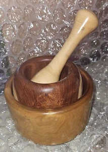 2-Vintage Wooden Mortar And Pestle  - Picture 1 of 11